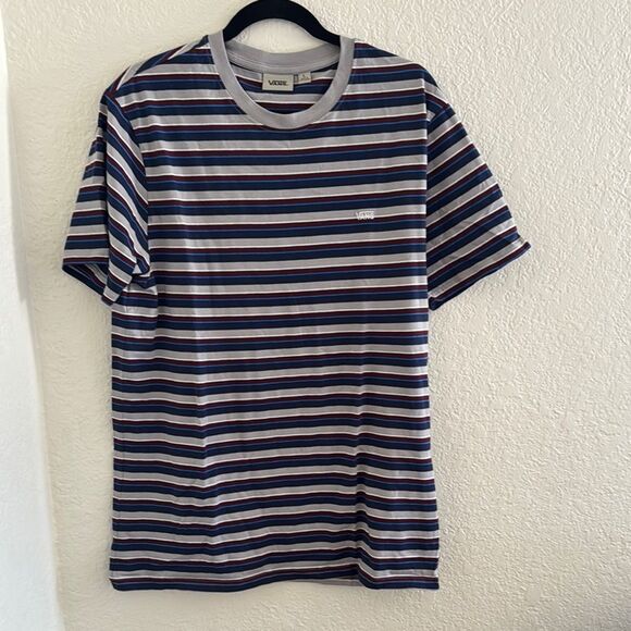 Vans Men's Striped T-Shirt - Blue and White - Picture 1 of 4